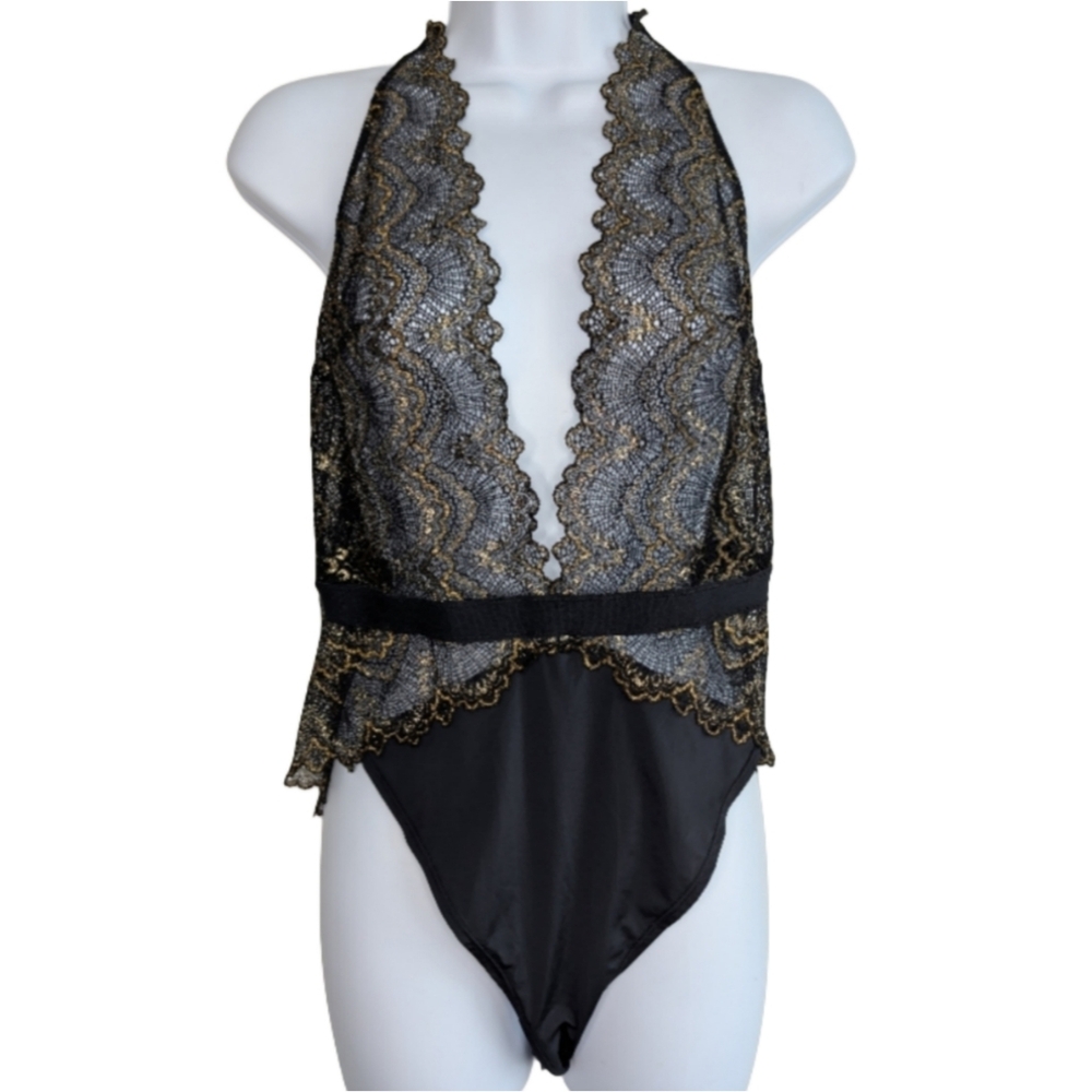 La Senza Black‎ Gold Sheer Lace One Piece Bodysuit